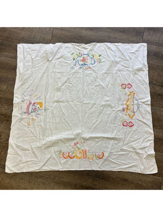 Vintage Other - Vintage 1950s Embroidered Strawberry Tablecloth Fruit Square Tea Cloth 38x41